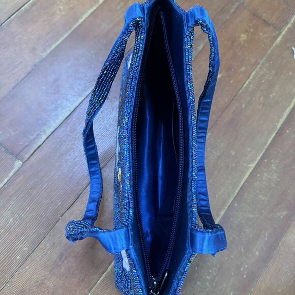 Vintage Blue Floral Beaded Handbag Indie Fairy Purse Boho 90s - Picture 11 of 11